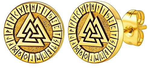 FaithHeart goldener Wikinger Valknut Ohrstecker Punk Viking Rune Ohrstecker Nordischer Ohrschmuck mit Geschenkebox für Weihnachten Geburtstag