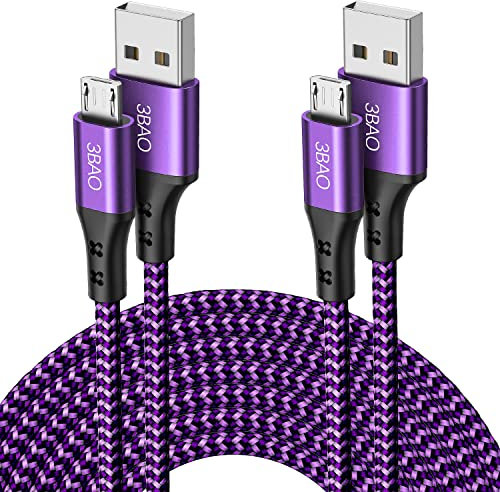 3BAO Micro USB Kabel, 2Pack 3M Nylon Micro USB Ladekabel Schnellladekabel High Speed Handy Datenkabel für Samsung Galaxy S7/ S6/ J7/ Note 5,Xiaomi,Huawei,Wiko,Motorola,Nokia,Kindle