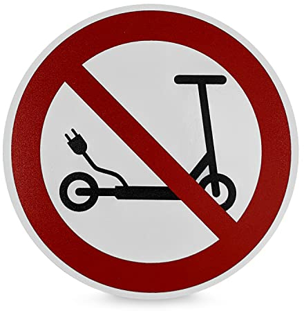 Verbotsschild E-Scooter abstellen verboten - PVC- Folie, 10,0 cm Ø - Befestigungsart: Zum Verkleben - E- Roller verboten Aufkleber - Elektro- Roller Sticker Betriebsausstattung24®