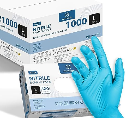 Kemes Nitrilhandschuhe L 1000 Stück Hellblau Einweghandschuhe Latexfrei Puderfrei Nitril Gloves Größe Large