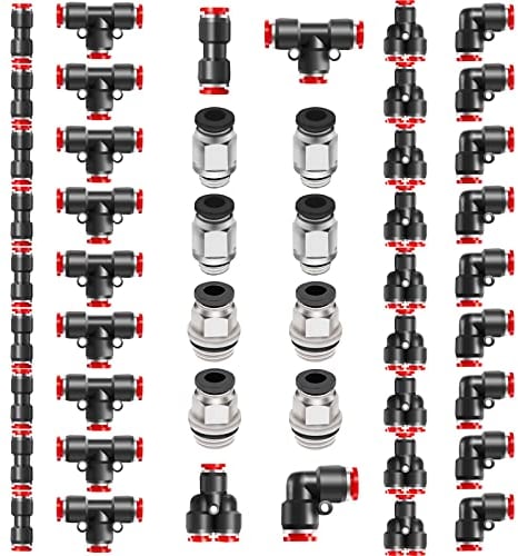 Pronese 48 Stück Schnellspanner Kunststoff Pneumatische Luftleitungs-Armaturen, 8 mm Gerade/Winkel/T/Y Druckverbinder, G1/4 8 mm, G1/8 8 mm Push to Connect Fittings Kit