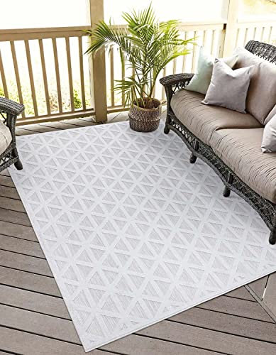 carpet city In-& Outdoor Teppich - 160x230 cm - für Innen-& Außenbereich - Wetterfest Balkon-Teppich, Terrasse, Flur, Küche - Wohnzimmer-Teppiche - Hochtief/ 3D-Effekt - Geo-Muster in Grau