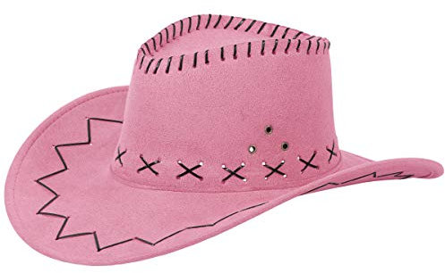 Alsino Cowboyhut Hut Faschingshut Cowboy Karneval Westernstyle Karnevalskostüm Faschingskostüm Herren Damen Kinder Leder Unisex Onesize (rosa)