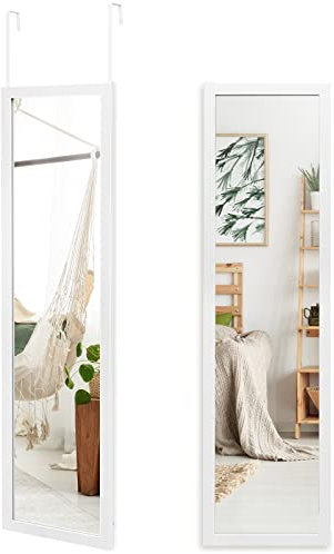 RELAX4LIFE Over the Door Full Length Mirror with Hooks, Wall Mounted HD Glass Mirror for Bathroom Bedroom Wardrobe (White)