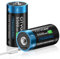 CITYORK Piles C Rechargeables avec Chargeur USB-C, Lithium-ION 1,5v 5500 mWh, Charge en Moins de 2 Heures, Plus de 1000 Cycles, avec câble de Charge USB-C, indicateur de Charge LED, Pack de 2