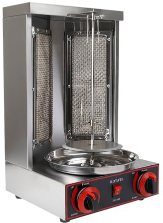 TaNehaki Parrilla Vertical de Kebab Eléctrica y de Gas - Giroscopio Con 2 Quemadores para Barbacoa en el Hogar