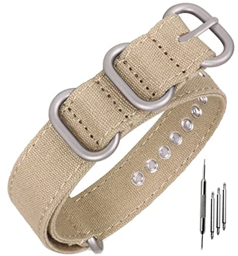 Niziruoup Uhrenarmband Canvas 18mm, Premium Nato Ballistic Armband Herren Damen Segeltuch Uhrenarmbänder Ersatzarmbänder mit Matter Schwerer Schnalle, für Uhr und Smartwatch, Baumwolle, Kahaki