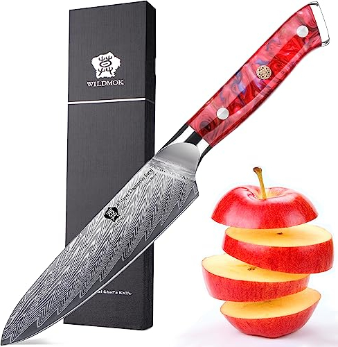 WILDMOK Cuchillo utilitario de cocina, cuchillo utilitario de cocina de 5 pulgadas, cuchillo utilitario de acero de Damasco Super Sharp Ultimate cuchillo multiusos para rebanar