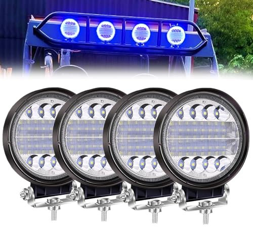 NWpangu Phare de Travail LED, 4,5 Pouces Projecteur LED avec Bleu Angel Eyes 12V 24V Etanche Feux Antibrouillard pour 4x4 Voiture Camion Tracteur SUV, 4PCS