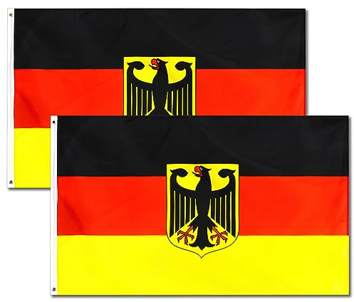 2 Stück Deutschland Flagge mit Adler | Deutschland Fahne | 90 x 150 cm Polyester Wetterfeste Garten Balkon Nationalfeiertag Deutsche Flagge Fahne mit Ösen | Fahnen Flaggen DE Germany Deutschland