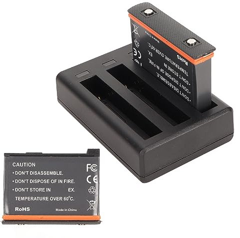 2 X 1800 MAh Wiederaufladbarer Action-Kamera mit USB-Ladegerät mit 3 Steckplätzen, Wiederaufladbarer Lithium-Polymer mit Ladegerät, Kompatibel mit X3