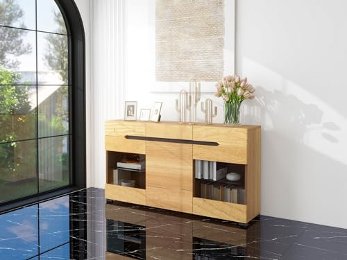 KnSam Sideboard Schrank, Modern Wohnzimmer Anrichte Möbel 3 Türen 3 Schubladen Moderne Kommode mit Viel Stauraum für Ihren Wohnbereich