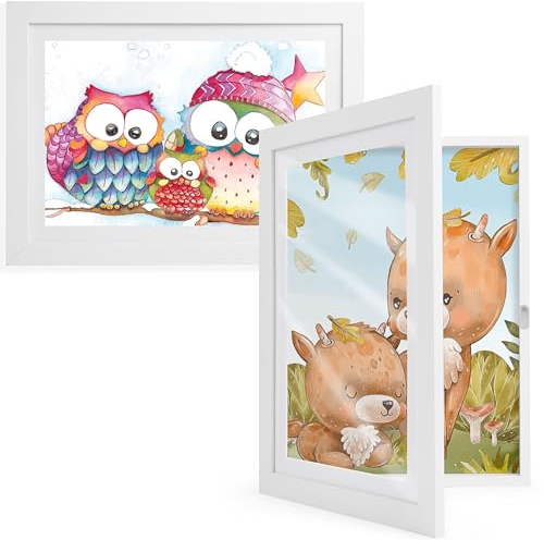 Kromapolis 2 Stück Bilderrahmen Weiß für Kinderzeichnungen A4 umweltfreundliches MDF-Material, A4 Kinderkunst Fotocollage Rahmen