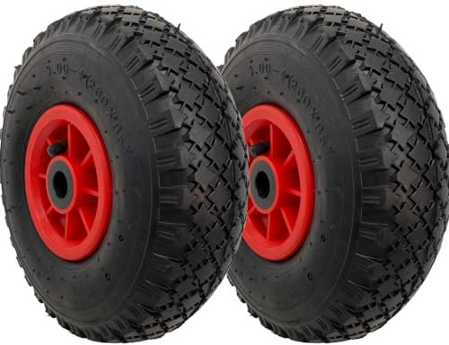 KEROPPA Rueda Neumática Carretilla Rueda para Carros 2 Unidades 26 cm Diámetro Eje ABS Con Válvula para Inflador Grosor 9 cm Resistente Duradera Negro