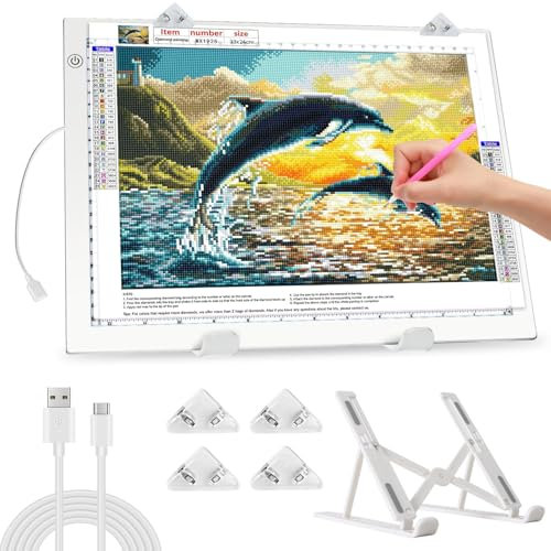 Zocelight A4 Light Pad für Diamond Art Kit für Erwachsene, Ultra -Dünn -Light -Board mit Ständer und Clip für Diamantmalereizubehört