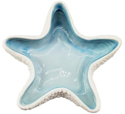 Bandeja de cerámica con diseño de estrella de mar, joyería temática del océano y almacenamiento de caramelos, cuenco de almacenamiento azul para baratijas