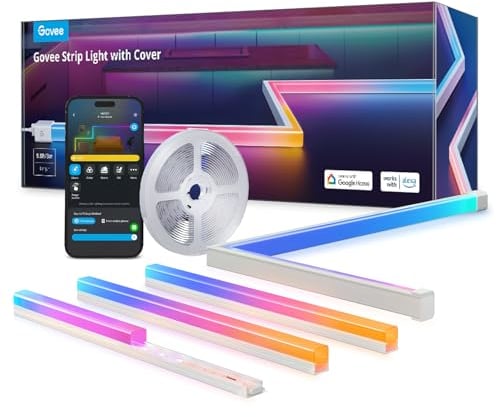 Govee RGBIC LED Strip mit Profil, 3M Smart LED Streifen Kompatibel mit Alexa & Google Assistant, 64 Szenenmodi, APP-Steuerung, Schiene mit Leisten für Schlafzimmer, Sockelleisten, Kabinett,