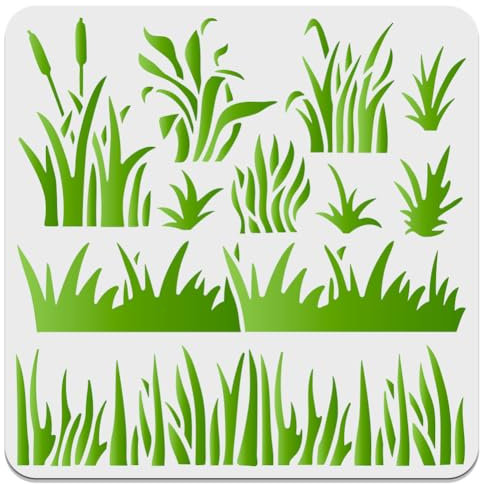 WEBEEDY Gras Rinden Schilf Muster Schablonen Malvorlagen Wiederverwendbare Grass Muster Schablonen DIY Blätter Pflanzen Muster Schablonen Für Malen Zeichnen Auf Wand Möbel, 30x30 cm