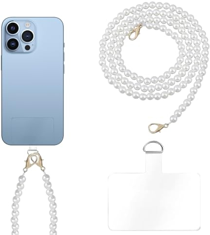 QTTRPCU Handykette Perlen zum Umhängen, Perlenkette Handy Kompatibel mit Den Meisten Handys, Taschen und Geldbörsen 120CM