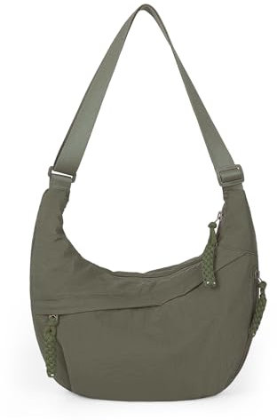 GSenhui Moon Bag Crossbody Bag Damen Groß Umhängetasche Nylon Bauchtasche Halfmoon Bag Halbmond Tasche Hobo Schultertasche für Reisen Arbeit Alltag Beige