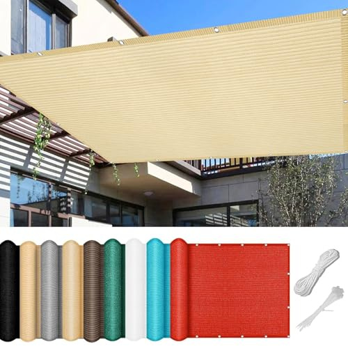 Schattentuch mit Ösen 130 x 160 cm Hdpe Gewebe Outdoor Schattennetz Uv-Schutz 98% Reißfest Ohne Bohren inkl Befestigungsseile für Camping Schwimmbad Zwinger, Creme Farben