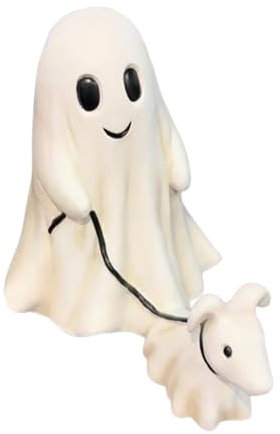 Geister Statue Mit Hund, 25cm niedliche Ghost Walking Dog Statue, gruselige Geister-Wanderhund-Satue, Hundewanderer aus Kunstharz, Geister-Wanderhund-Figur Halloween Deko Outdoor Indoor