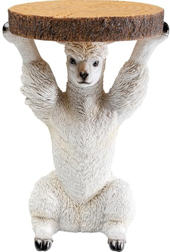 Kare Design Beistelltisch Animal Lama, Weiß, 32cm Durchmesser, Holzoptik, Lustiges Design, Tier Design, Runder Kaffeetisch, Couchtisch, Wohnzimmertisch, Polyresin, 52x35,5x31,5 cm (H/B/T)