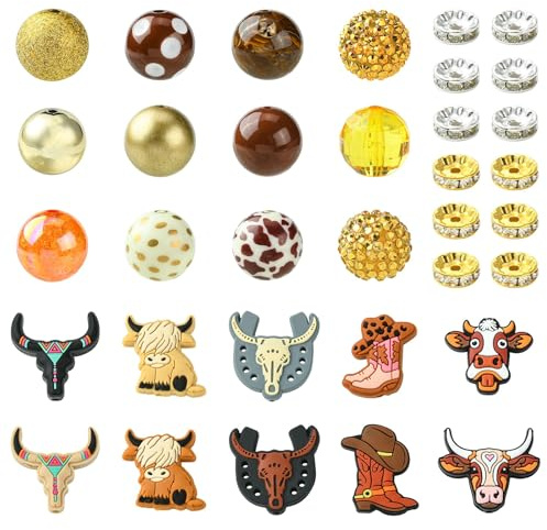 KitBeads Silikonperlen mit Tierdruck, zufällige Cowboy-Silikonperlen, Harz, Strass, Kugelperlen für Schmuckherstellung, Schlüsselanhänger, Stifte, Basteln, 80 Stück