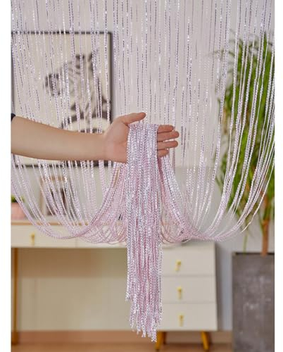 MObyat Türvorhang Perlenvorhang 100x200cm Fliegenvorhang Insektenschutz Balkontür Türvorhang, Dekorative Gardine Fadenvorhang, Raumtrenner Vorhang, Für Schlafzimmer Wohnzimmer Balkontür(Pink)