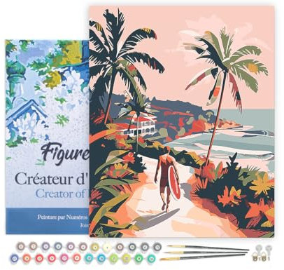 Figured'Art Peinture par Numéro Adulte avec Cadre Promenade côtière - Activité Manuelle Kit de Loisir Créatif DIY Numéro d'Art Complet - 40x50cm toile tendue sur châssis