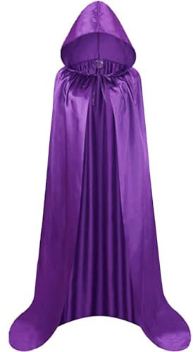 FUIPVGI Cape à Capuchon, Cape Capuche pour Halloween, Cape Sorcier, Déguisement de Sorcière, Déguisement Vampire Adulte Unisexe pour Halloween Cosplay Costume Bal Masqué (Violet) (Violet, 59)