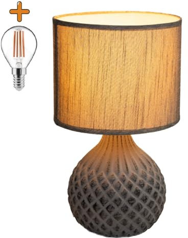 Luxus Tischlampe Paris - Grau - H34xØ20 - Armatur E27 - Keramik - Tischlampe Schlafzimmer - Tischlampe Wohnzimmer - Schreibtischlampe