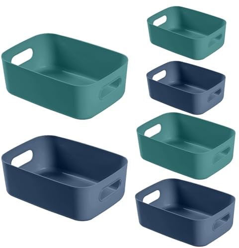 Vivikivi 6 Pcs Plastic Storage Boxes Storage Baskets of 3 Sizes Storage Container for Kitchen Bathroom Office Shelves Storage Bins with Handle