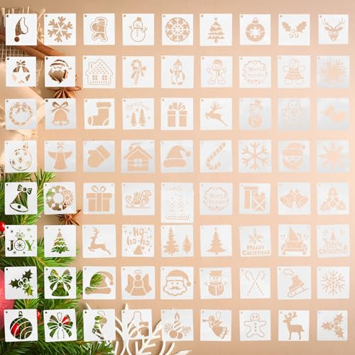 HO2NLE 72 Stück Weihnachtsschablonen Schablonen Schneemann Schneeflocken Schablonen Weihnachten Fenster Deko Fensterschablonen Zeichenschablonen für Wand Fotoalbum Karten Scrapbooking