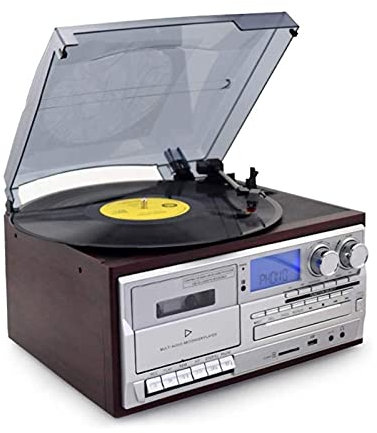 ASerZenith Tocadiscos Retro, gramófono, Tocadiscos, Tocadiscos de Vinilo, Compatible con CD, Radio FM, Disco U, Tarjeta SD para grabación de Vinilo
