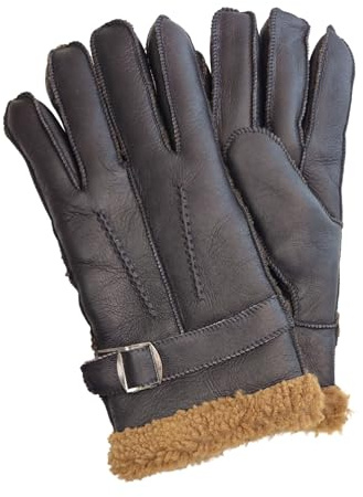 Infinity Leather Mens Brown Luxury Sheepskin Leather Gloves With Buckle