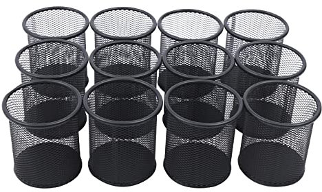 GianprySD 12 Pack Metal Pen Holder Round Wire Metal Mesh Multifunctional Cup for Office Desk Storage