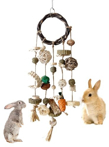 Xinhuju Kaninchen-Zahnknirschspielzeug, Hasen-Kauspielzeug, Rattan-Ring mit Snacks für Kaninchen | Handgefertigte natürliche Kaninchen-Rattan-Ring-Spielzeug-Leckereien verbessern die Zahngesundheit