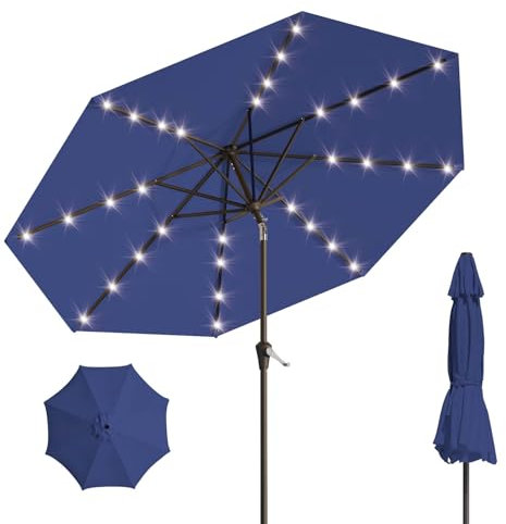 AreShark Parasol de terrasse éclairé de 2,7 m (bleu marine)