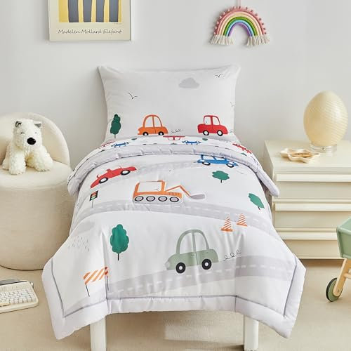 DuShow Auto-Bettbezug-Set, weiches Kleinkind-Bettwäsche-Set für Jungen, wendbarer Bettbezug und Kissenbezug für Kleinkinder