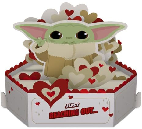 Cards Star Wars The Child Valentine's Day Display, Baby Yoda Pop-Up Design with Hearts, Just Reaching Out Message