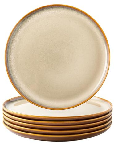 LeRatio Speiseteller Set mit 6-27cm Kratzfester Steingut Platte, spülmaschinen- und mikrowellenfest, Dessertteller, Nudel- / Salatteller, Cappuccino