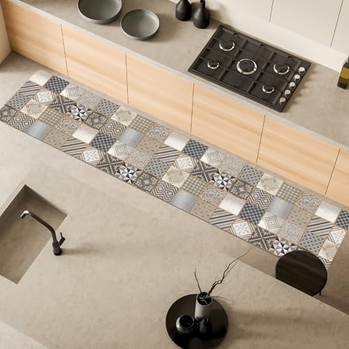 Comart - Tappeto Cucina Austin - Impermeabile - Antiscivolo - Antimacchia - Lavabile in Lavatrice - Passatoia in Poliestere - per Corridoio e Cucina - Made in Italy - Cementine Grigie - 50x270 cm