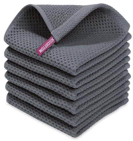 AMFUN 6 PCS Cotton Kitchen Towels,30 * 30cm Soft Absorbent & Quick Drying Quality Tea Towels,Waffle Weave Dish Towels,Machine Washable for Kitchen Cleaning,Tea & Bar Towels (Dark Gray)
