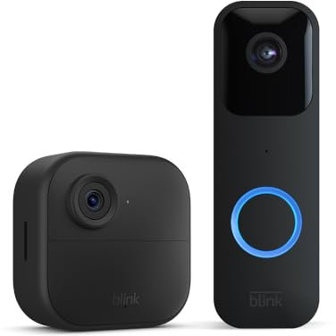 Blink-Kamera Outdoor 4 + Blink Videotürklingel Schwarz| Kabellose intelligente HD-Sicherheitskamera, zwei Jahre Batterielaufzeit, fortschrittliche Bewegungserfassung, 1-Kamera-System