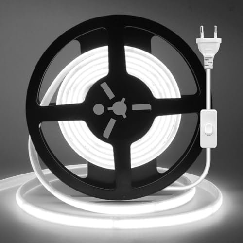 Wisada Bande Lumineuse LED COB, 240 LED/M avec Interrupteur, Bande Néon Flex 220V, Corde Lumineuse Néon Découpable pour Décoration d'Intérieur (Lumière blanche (6000-6500K), 1M)