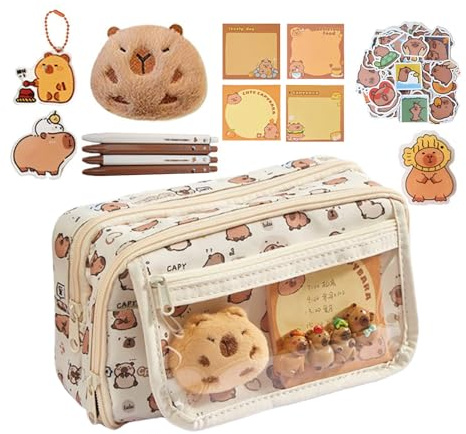 Plush Puppen-CapyBara Plush Spring Pencil, Portable | Niedlicher Schreibwarenstift, tragbarer, süßer Penetenz für Schreibwaren, Bleistiftkasten mit Reißverschluss, 9 Fächer für Tee Federmäppc