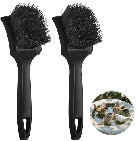 HFYZZ 2 Pcs Brush for Bird Baths Black Hard Bristle Cleaning Brush with Ergonomic Handle Utility Bird Bath Cleaner for Bird Feeder Bath Accessories Fountain Outdoor Cleaning