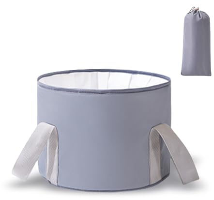 Collapsible Foot Bath Bowl, Portable Travel Foot Soak Tub, Gray 30×20cm | One press fold for compact storage,Travel drawstring bag included,Polyester twill material