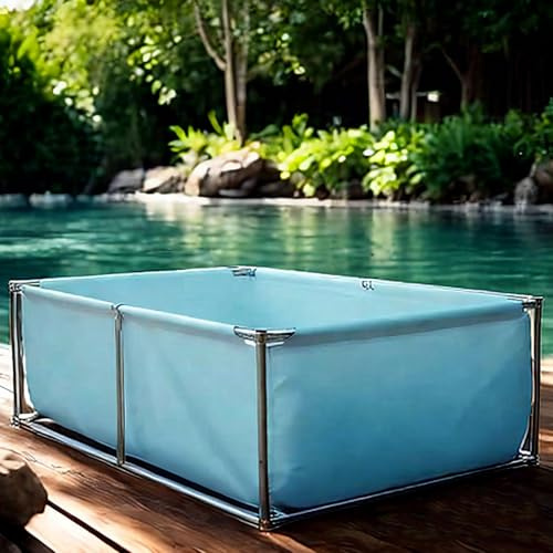 Aquarium Poolteich für den Außenbereich,PVC Segeltuch Teiche mit Ablassventil,temporärer Auffangbehälter für Salzwasserfische,Wasserspeicherbecken zum Schwimmen mit Koi Fisc(Größe:L100xW150xH100cm)